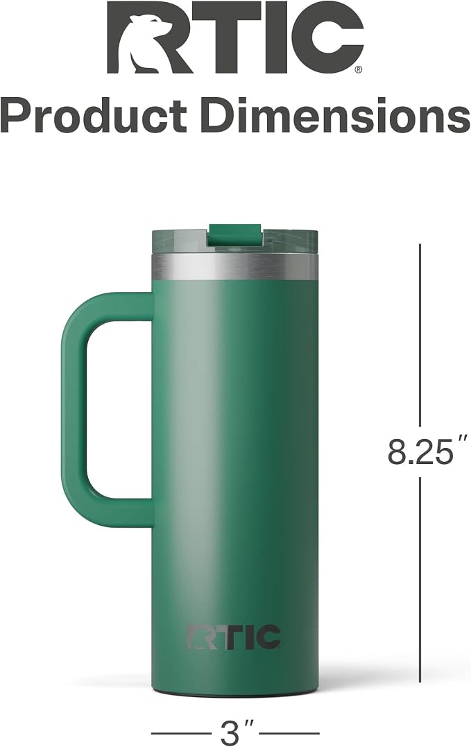 RTIC 20oz Road Trip Travel Mug with Lid and Handle, Ceramic Lined, Insulated, Stainless Steel, Metal, Double Wall Vacuum-Insulation, Portable Coffee, Tea Cup for Hot and Cold Drink, Pine Tree - Image 5