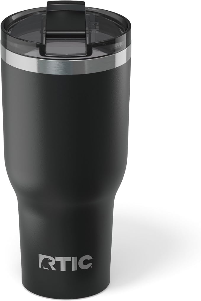 RTIC 40oz Essential Tumbler with Lid, Ceramic Lined, Insulated, Stainless Steel, Metal, Double Wall Vacuum-Insulation, Travel Cup for Iced Coffee, Tea, Hot and Cold Drink, Black by RTIC