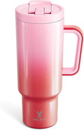 Meoky 40 oz Tumbler with Handle and Flip Straw, 100% Leakproof Tumbler with Lid and Straw, Stainless Steel Insulated Cup, Cupholder Friendly, Keeps Cold for 34 Hours (Flamingo) by MEOKY