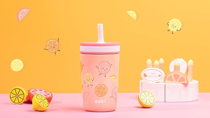 Zak Designs Kelso Tumbler Toddler Cup For Travel or At Home, 12oz Vacuum Insulated Stainless Steel Sippy Cup With Leak-Proof Design is Perfect For Kids (Happy Fruit) - Image 9