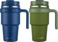 ALOUFEA 20 oz Insulated Coffee Mug Tumbler with Handle, Stainless Steel Travel Mug Tumbler with Lid and Straw,Double Wall Vacuum Leak Proof Ice Coffee Thermal Cup, Navy and Army Green by ALOUFEA