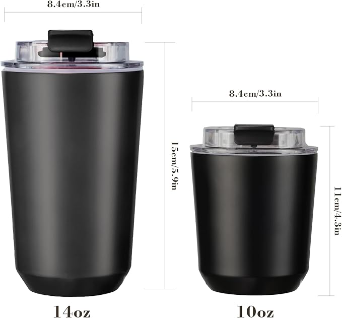Puraville Insulated Tumblers with Lid, 10 oz Travel Coffee Mug Stainless Steel Vacuum Cup, Leak Proof Reusable Double Walled Coffee Tumbler for Iced and Hot Drinks, Black - Image 2
