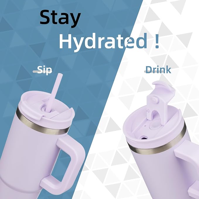 Konokyo 30 oz Tumbler with Handle and 2 Straws,2 in 1 Lid Insulated Water Bottle Stainless Steel Travel Coffee Mug,Wisteria - Image 2