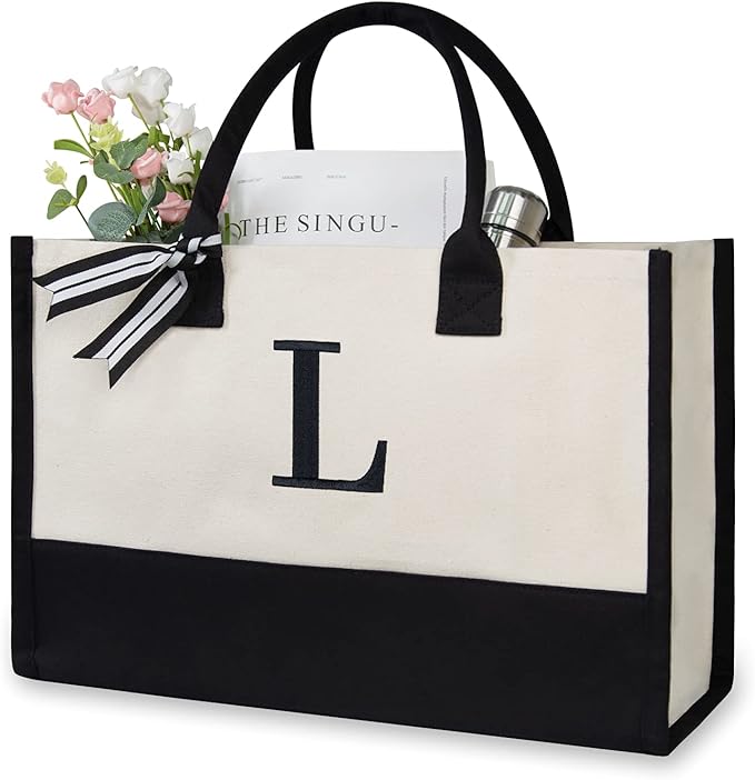 TOPDesign Embroidery Initial Canvas Tote Bag, Personalized Present Bag by TOPDesign
