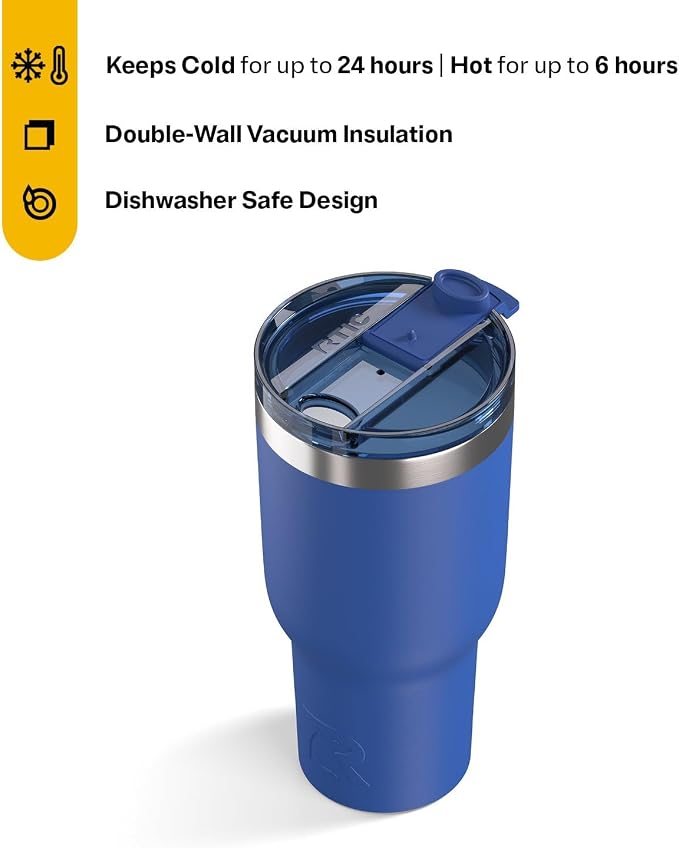 RTIC 40oz Essential Tumbler with Lid, Ceramic Lined, Insulated, Stainless Steel, Metal, Double Wall Vacuum-Insulation, Travel Cup for Iced Coffee, Tea, Hot and Cold Drink, Cobalt - Image 2