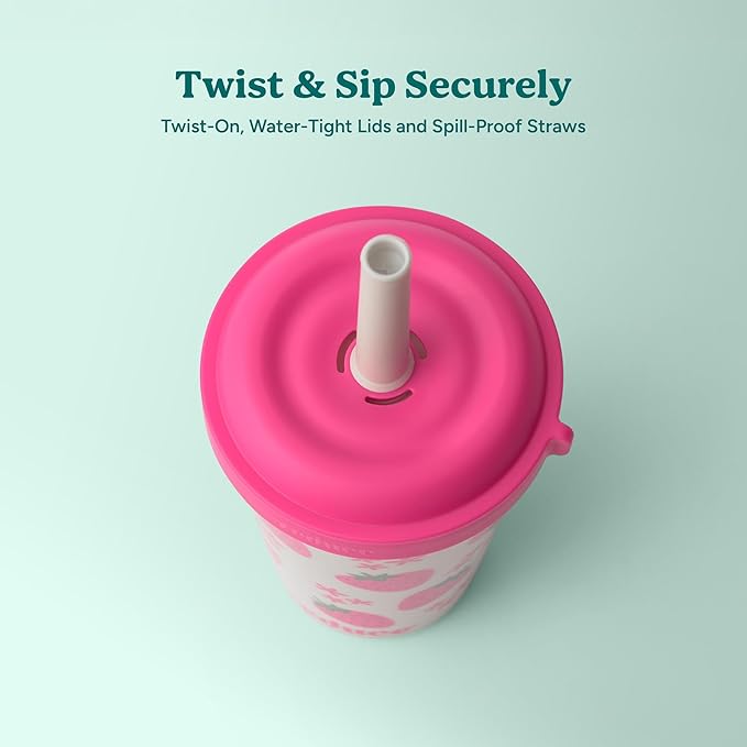 REDUCE GoGo's Kids Portable Tumbler Cups with Lids and Spill-Proof Straws - 10 Pack of Stackable 12 oz Tumblers with Twist-On Lids - Easy Storage, Dishwasher Safe - Play Date - Image 4