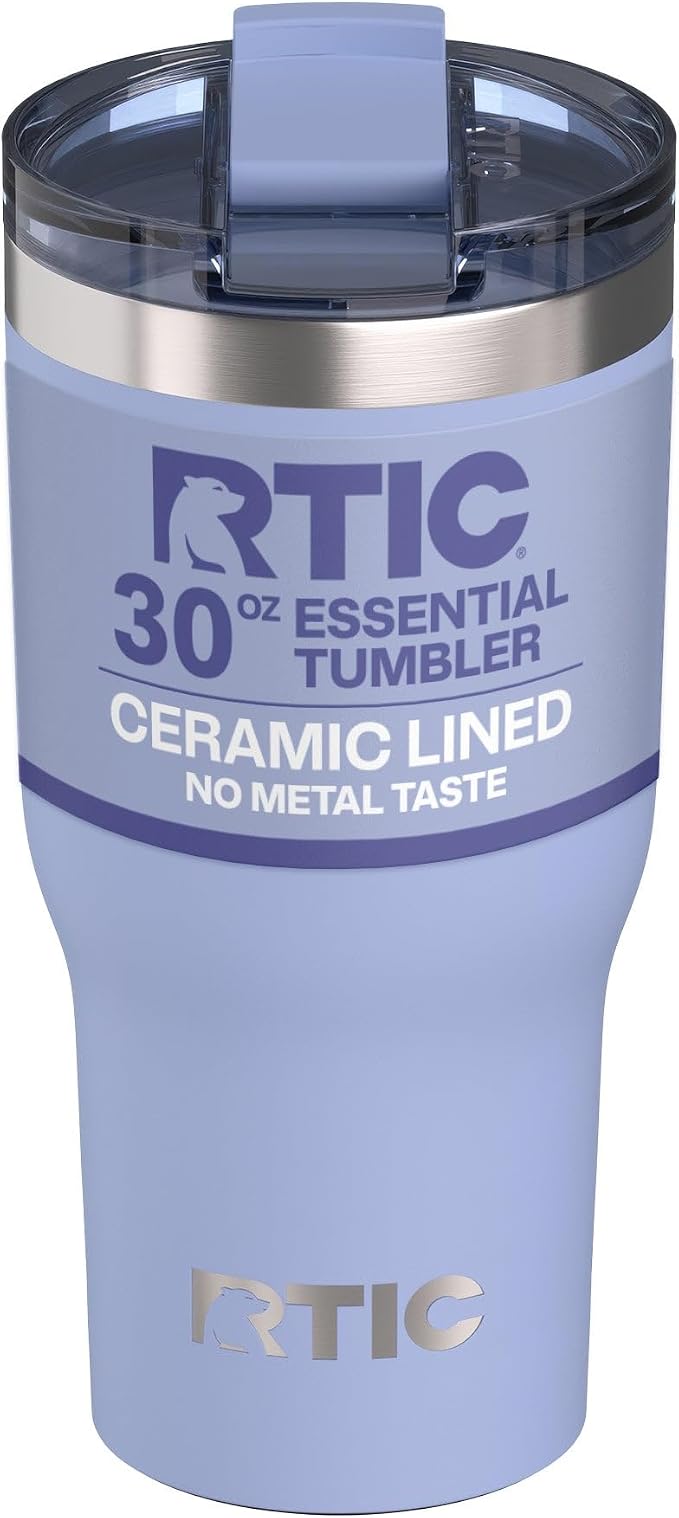 RTIC 30oz Essential Tumbler with Lid, Ceramic Lined, Insulated, Stainless Steel, Metal, Double Wall Vacuum-Insulation, Travel Cup for Iced Coffee, Tea, Hot and Cold Drink, Periwinkle by RTIC