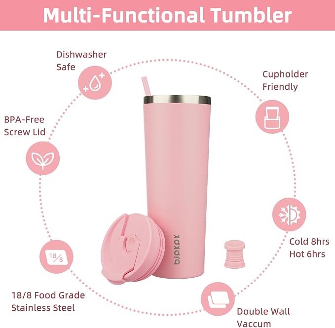 BJPKPK 30oz Tumbler With lid And Straw Stainless Steel Travel Coffee Mug Insulated Tumblers Cups,Light Pink - Image 3
