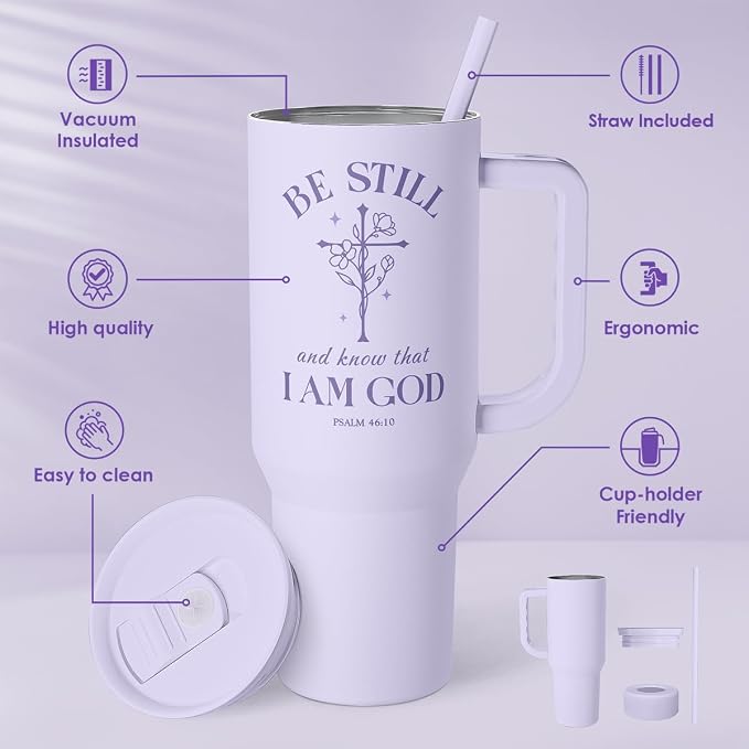 Christian Gift for Women – Insulated Stainless Steel Tumbler with Handle and Straw - Religious Inspirational Gifts for Birthday Christmas, 40oz - Image 2