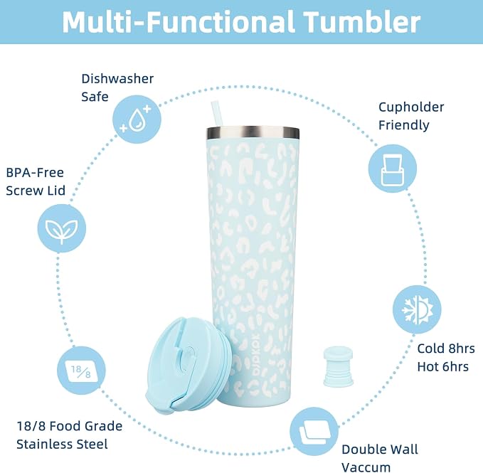 BJPKPK 34oz Tumbler With lid And Straw Stainless Steel Travel Coffee Mug Insulated Tumblers Cups,Light Blue Leopard - Image 3