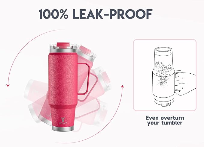 Meoky 40oz Tumbler with Handle, Stainless Steel Travel Mug with 2-in-1 Straw and Sip Lid, Vacuum Insulated Coffee Mug, 100% Leak Proof, Keeps Cold for 34 Hours or Hot for 10 Hours (Ruby) - Image 5