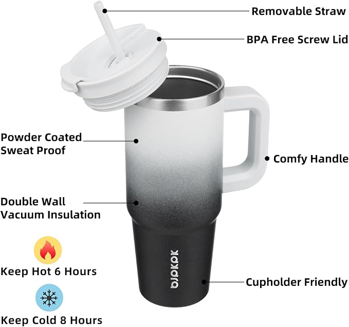 BJPKPK 30 oz Insulated Tumbler With Lid And Straw Stainless Steel Tumblers Cup With Handle For Women And Men,Day And Night - Image 2