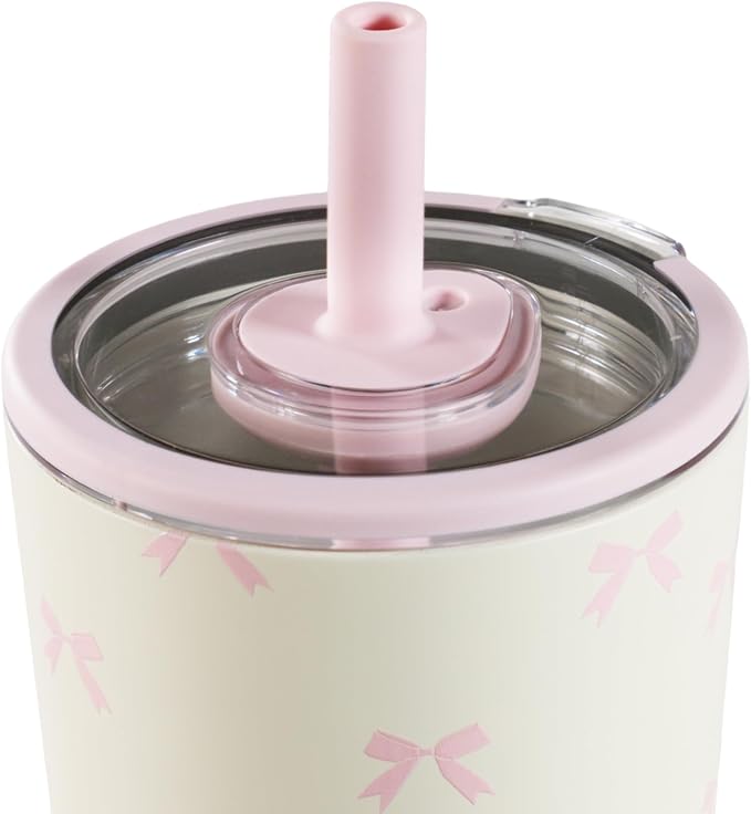 HydroJug Everyday Tumbler 14 oz – Ceramic-Lined Insulated Tumbler with Straw and Soft-Touch Lid, Cup Holder Friendly, Double-Wall Vacuum Insulation, Reusable Travel Cup – Bows - Image 3