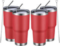 MEWAY 30oz Insulated Tumbler With Lids and Straws,Stainless Steel Double Vacuum Coffee Tumbler Cup, Brush, Durable Powder Coated Coffee Cup for Cold & Hot Drinks, Office, Travel(Coral red,4 PACK) by MEWAY