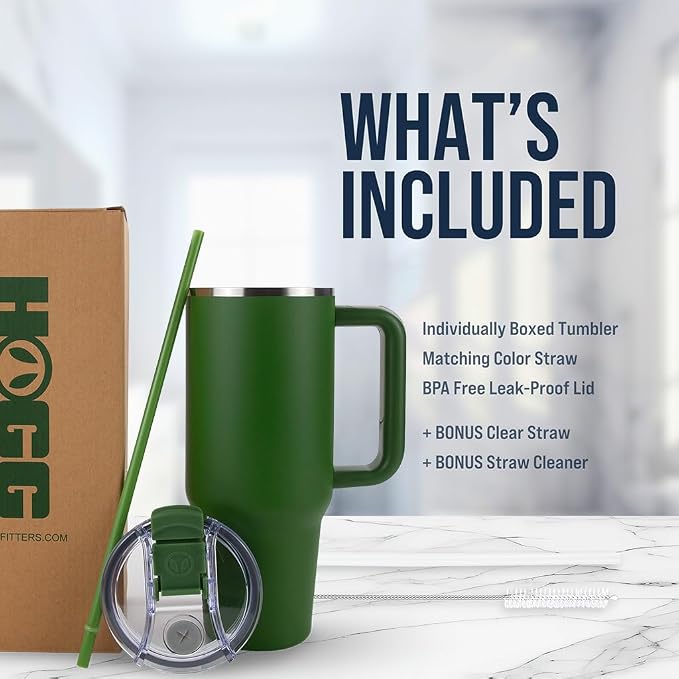 Hogg Big Swig 40 oz Tumbler with Handle and Straw - Hunter Green, 40oz Insulated Stainless Steel, Water Tumbler with Straw, Water Cup with Handle, Versatile Leak Proof Lid - Image 5