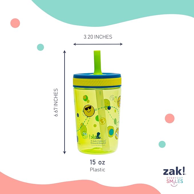 Zak Designs St. Jude Kelso Toddler Tumblers For Travel or At Home, 15oz 2-Pack Durable Plastic Sippy Cups With Leak-Proof Design is Perfect For Kids (Space and Smiles) - Image 8