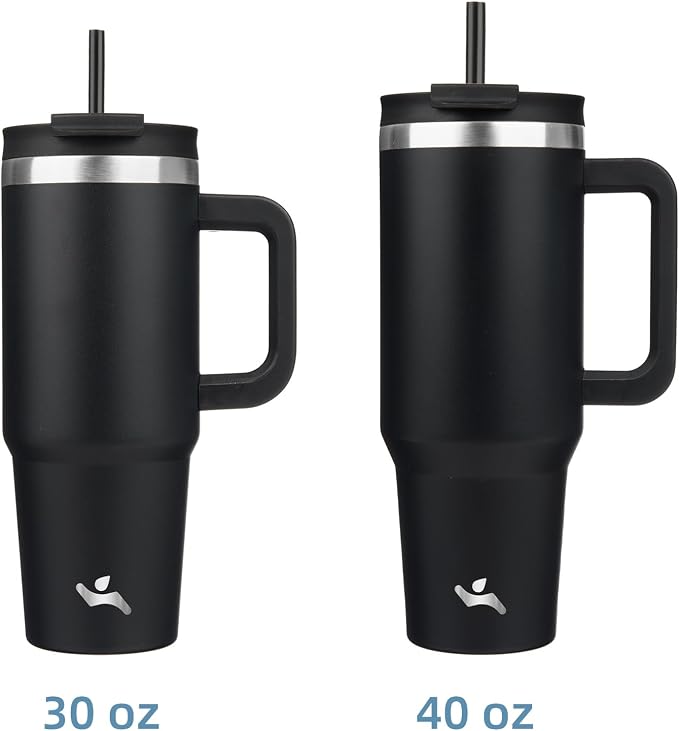 Konokyo 30 oz Tumbler with Handle and 2 Straws,2 in 1 Lid Insulated Water Bottle Stainless Steel Travel Coffee Mug,Black - Image 3