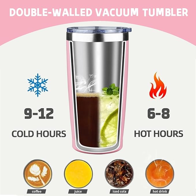 20 oz Tumbler with Lids and Straws, Stainless Steel Insulated Coffee Tumbler, Double Wall Vacuum Insulated Travel Mug Cup, Leakproof Thermal Coffee Cup for Hot and Cold Drinks (light pink) - Image 3