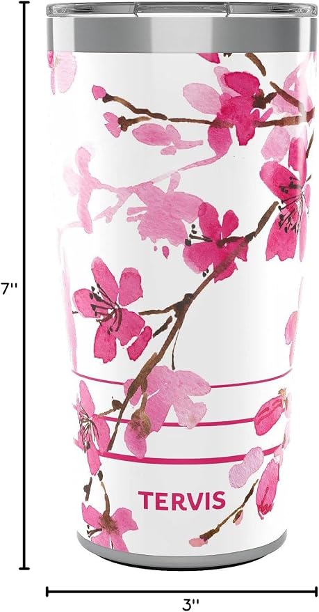 Tervis Traveler Sakura Japanese Cherry Blossom Triple Insulated Tumbler Travel Cup Keeps Drinks Cold & Hot, 20oz, Stainless Steel - Image 9