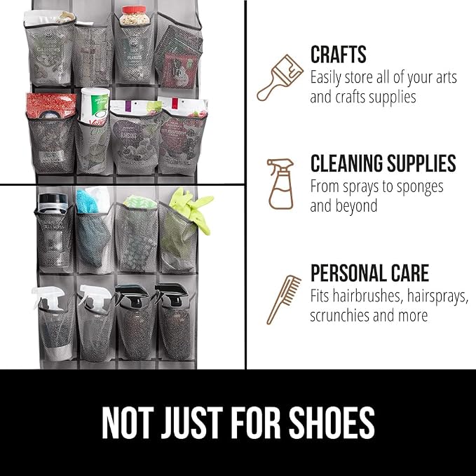 GORILLA GRIP Over the Door Shoe Organizer, 24 Large Breathable Mesh Pockets - Image 7