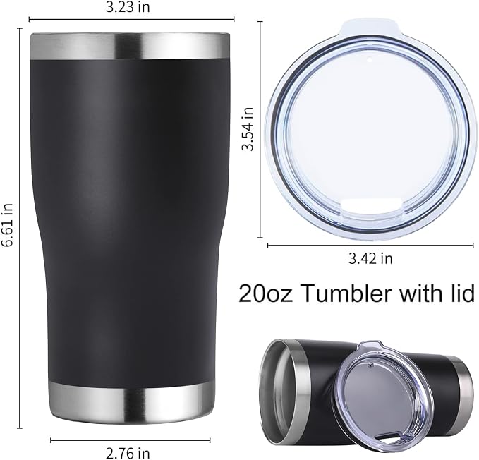 DOMICARE 20oz Tumbler with Lid Stainless Steel Tumblers Bulk, Double Wall Vacuum Insulated Coffee Travel Mug Powder Coated Tumbler, 12 Count (Pack of 1) Black - Image 5