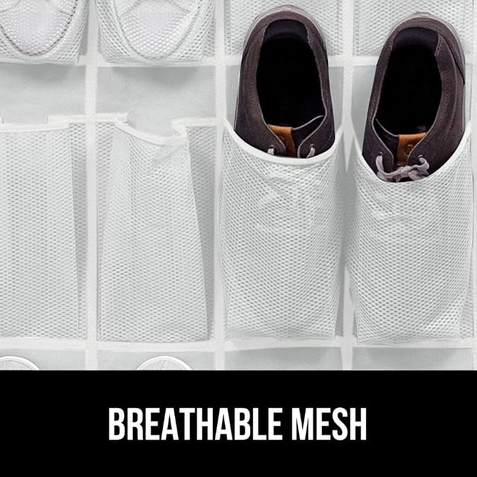 GORILLA GRIP Over the Door Shoe Organizer, 2 Pack, 24 Breathable Mesh Pockets - Image 5