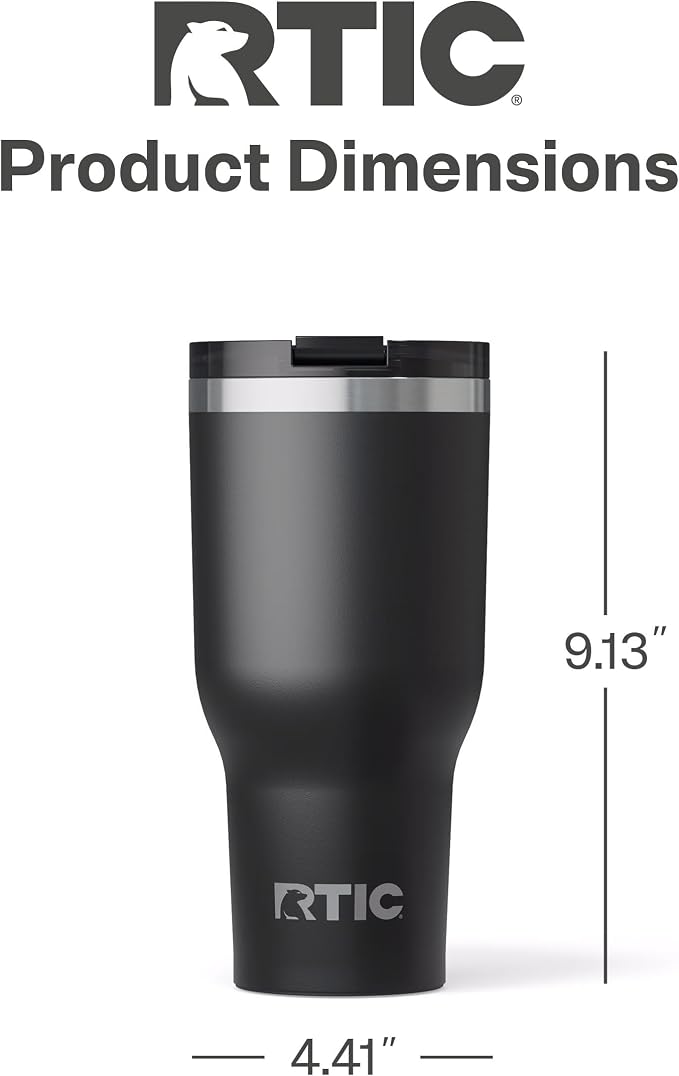 RTIC 40oz Essential Tumbler with Lid, Ceramic Lined, Insulated, Stainless Steel, Metal, Double Wall Vacuum-Insulation, Travel Cup for Iced Coffee, Tea, Hot and Cold Drink, Black - Image 5