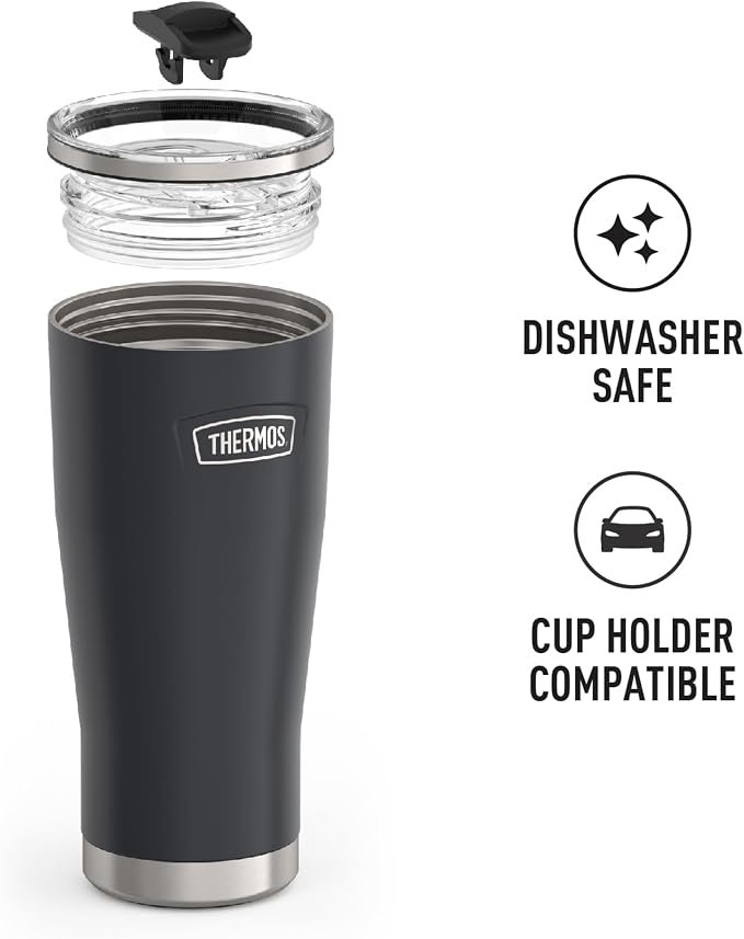 THERMOS ICON SERIES Stainless Steel Cold Tumbler with Slide Lock, 24 Ounce, Granite - Image 3