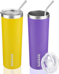 BJPKPK 20 oz Skinny Tumbler with Lid 2 Pack Slim Insulated Travel Coffee Cup Stainless Steel Thermal Mug,Purple,Goldenrod by BJPKPK