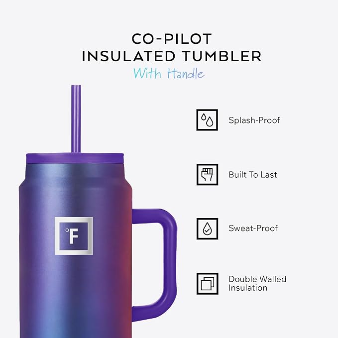 IRON °FLASK Co-Pilot Insulated Mug w/Straw & Flip Cap Lids - Cup Holder Bottle for Hot, Cold Drink - Leak-Proof - Water, Coffee Portable Travel Mug - Black, 50 Oz - Image 2