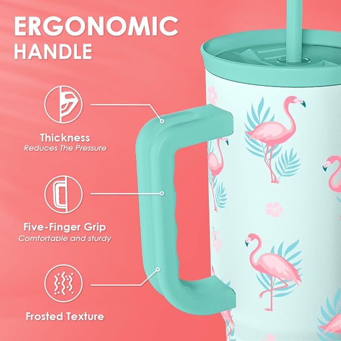 Flamingo Tumbler, Stainless Steel Insulated Tumblers Coffee Mug Cup with Handle, Gifts for Women Girls on Birthday Christmas Summer, 40oz - Image 4