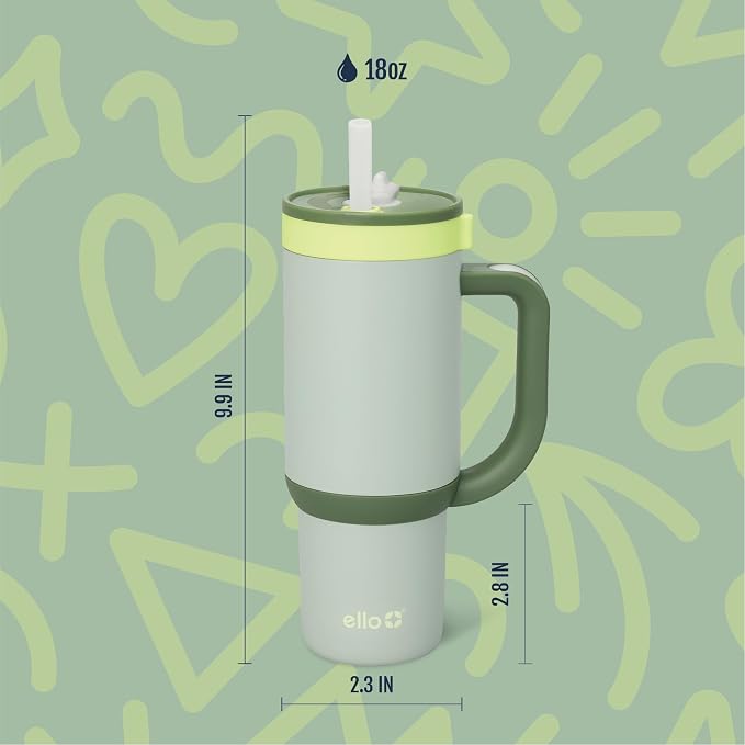 Ello Oasis 18oz Stainless Steel Kids Tumbler with Handle & Retracting Straw, 100% Leakproof, Double-Wall Vacuum Insulated, Kids Water Bottle for School, BPA Free, Dishwasher Safe, Avocado - Image 7
