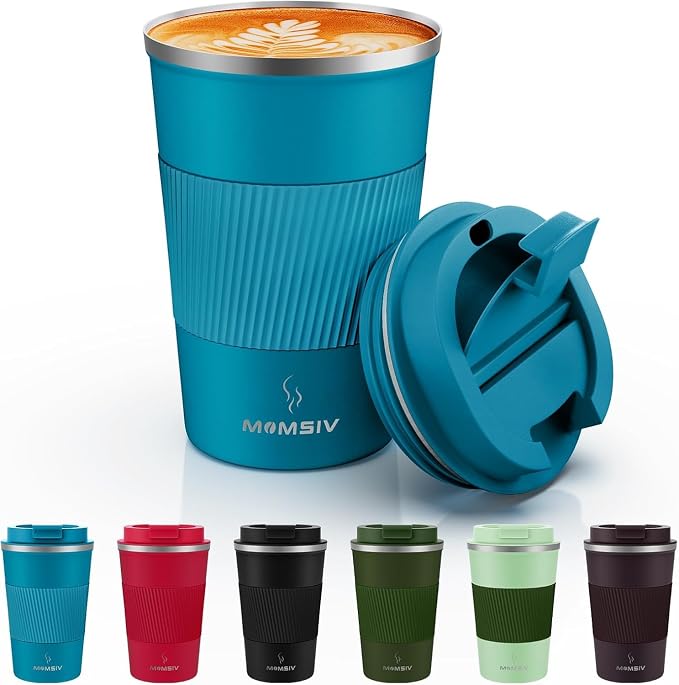 MOMSIV 12oz Travel Mug, Insulated Coffee Cup with Leakproof Lid, Travel Coffee Mug Vacuum Stainless Steel Double Walled Reusable Coffee Cup for Hot and Cold Water Coffee by MOMSIV