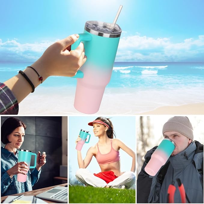 SYACOT 40 oz Tumbler with Handle and Straw Stainless Steel Insulated Tumbler Leak Proof Lid and Straw Lid Reusable Travel Mug Coffee Mug Cup Dishwasher Safe Keep Drinks Cold and Hot (Bubble Gum) - Image 7