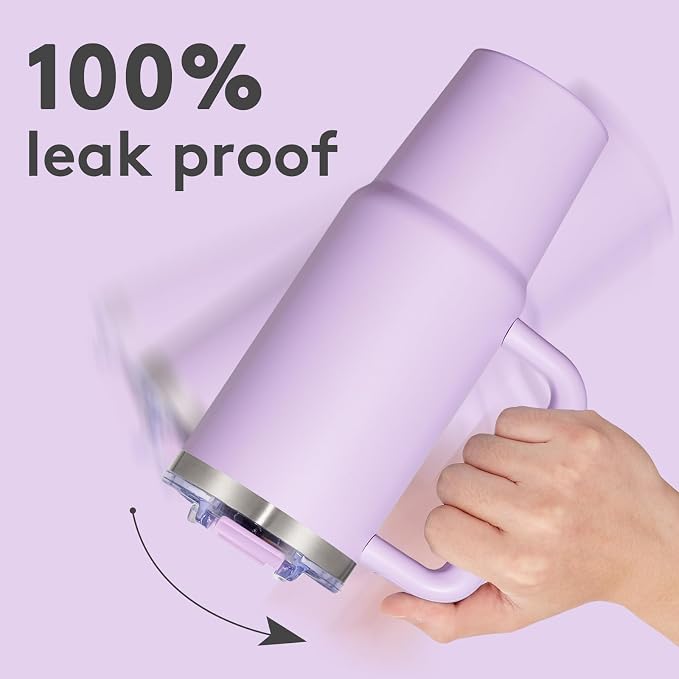 30 oz Tumbler with Handle, Tumbler with Lid and Straw, Double Wall Vacuum Insulated Travel Mug Stainless Steel Tumbler for Hot and Cold, Cupholder Friendly (Purple) - Image 3