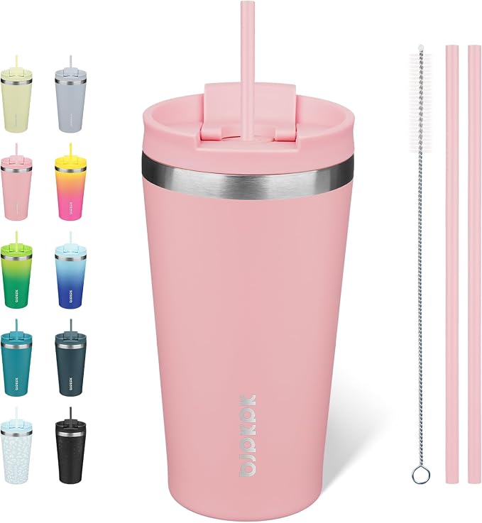 BJPKPK 18oz Tumbler With lid And Straw Stainless Steel Travel Coffee Mug Insulated Tumblers Cups,Light Pink by BJPKPK