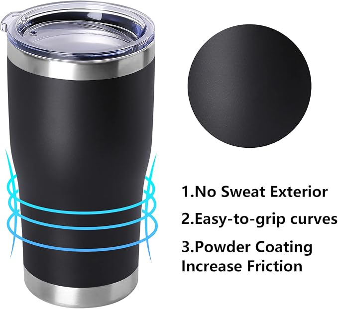 DOMICARE 20oz Tumbler with Lid Stainless Steel Tumblers Bulk, Double Wall Vacuum Insulated Coffee Travel Mug Powder Coated Tumbler, 12 Count (Pack of 1) Black - Image 2