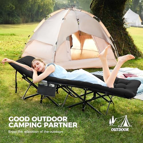 JEAREY Folding Camping Cot for Adults, 28in Wide with Mattress, Black - Image 2