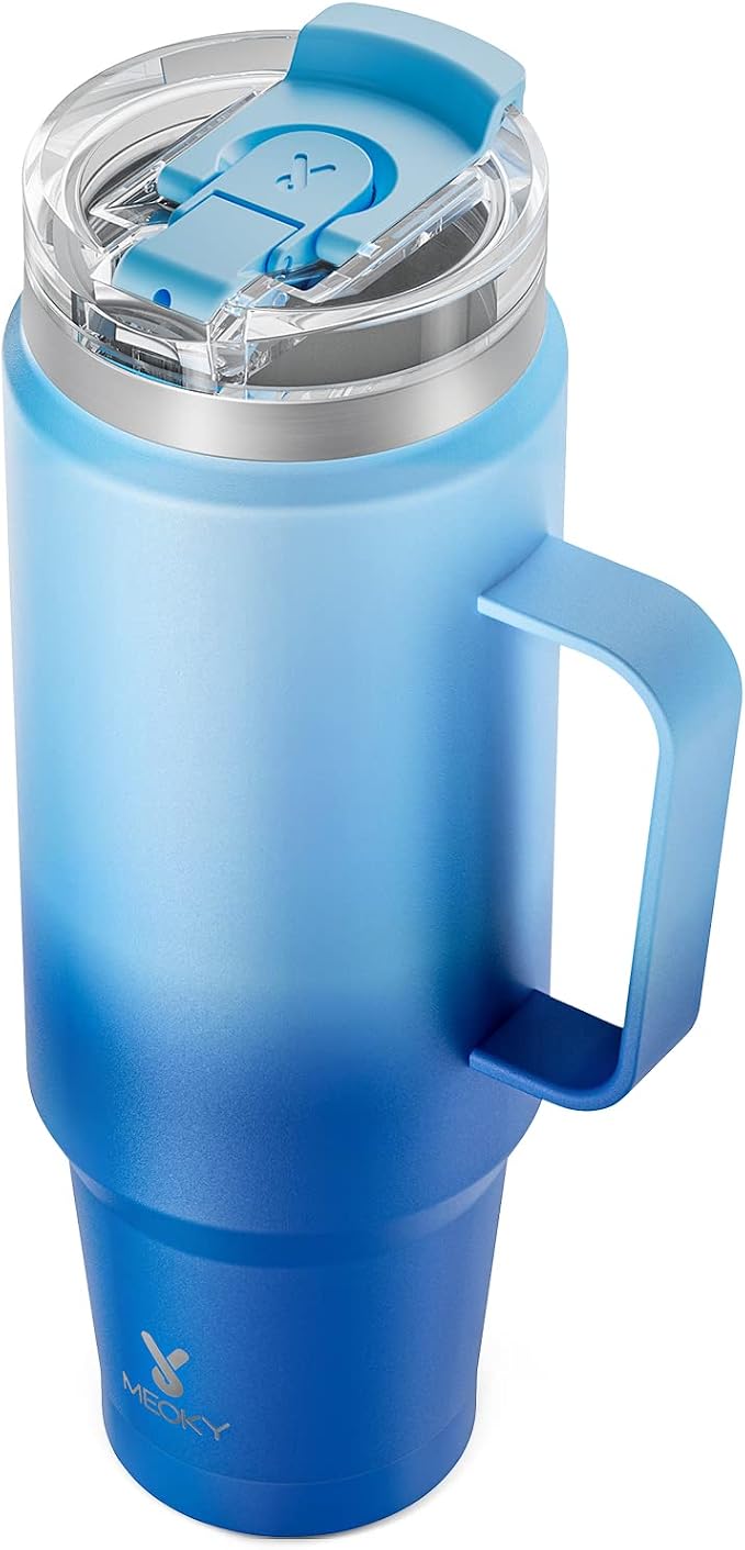 Meoky 40oz Tumbler with Handle, Stainless Steel Travel Mug with 2-in-1 Straw and Sip Lid, Vacuum Insulated Coffee Mug, 100% Leak Proof, Keeps Cold for 34 Hours or Hot for 10 Hours (Sky) by MEOKY