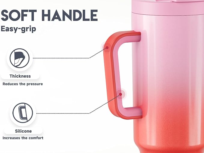 Meoky 40 oz Tumbler with Handle and Flip Straw, 100% Leakproof Tumbler with Lid and Straw, Stainless Steel Insulated Cup, Cupholder Friendly, Keeps Cold for 34 Hours (Flamingo) - Image 7