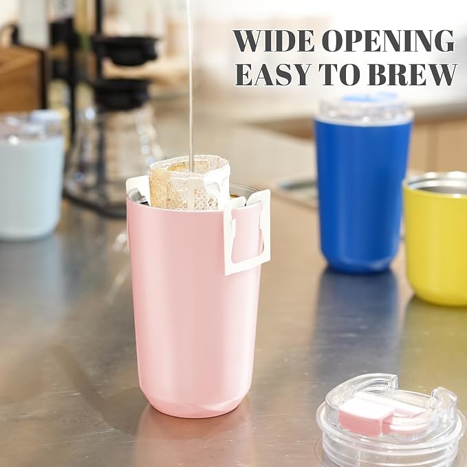 Puraville Insulated Tumblers with Lid, 14 oz Travel Coffee Mug Stainless Steel Vacuum Cup, Leak Proof Reusable Double Walled Coffee Tumbler for Iced and Hot Drinks, Pink - Image 5
