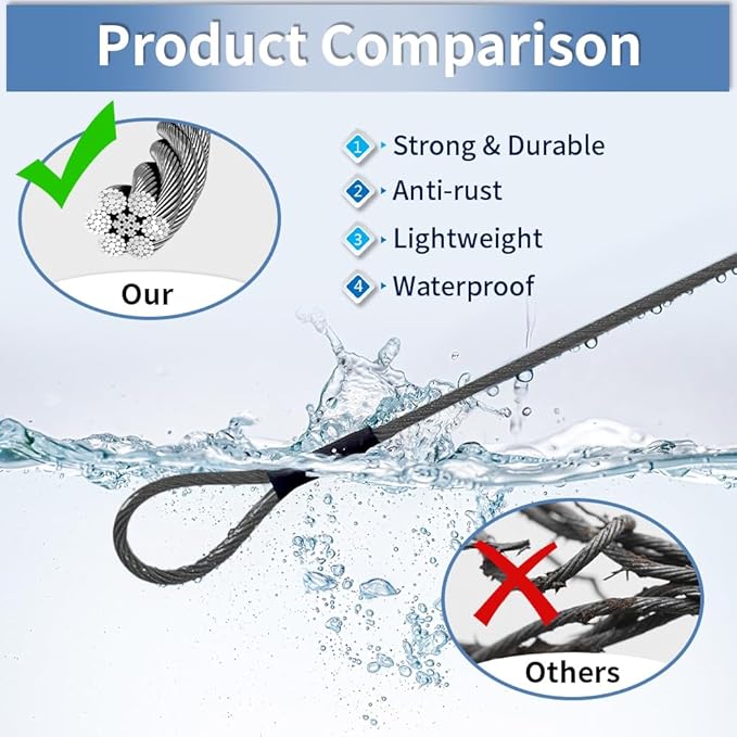 3.3mm Outdoor Travel Stainless Steel Security Cable-10ft Luggage Lock Safety - Image 3