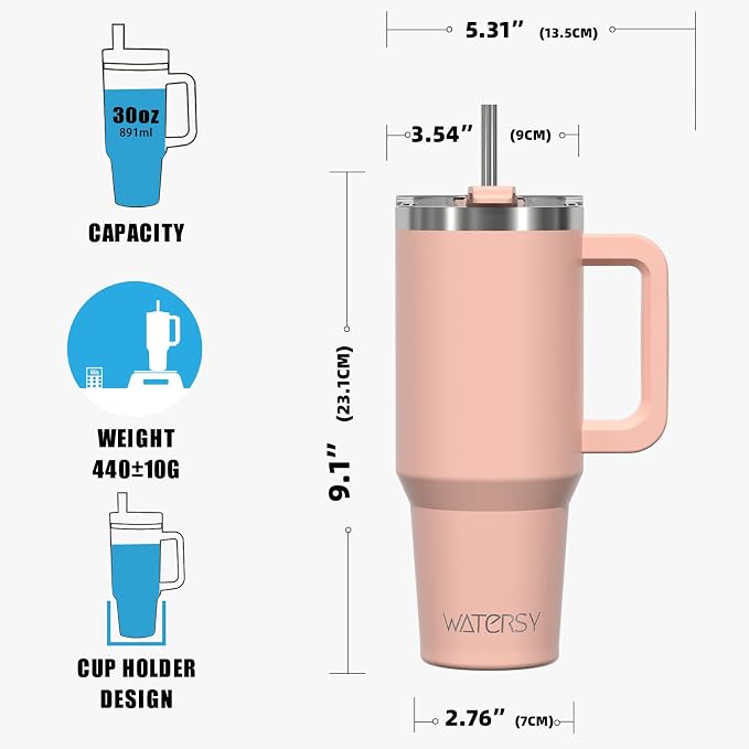 30 oz Tumbler with Handle,Tumbler with Lid and Straw,Double Wall Insulated Cup Stainless Steel Travel Mug(Cold for 34 Hours),Water Bottle for Iced Tea,Coffee,Cold Beverages(Pink) - Image 8