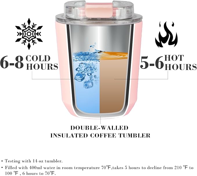 Puraville Insulated Tumblers with Lid, 10 oz Travel Coffee Mug Stainless Steel Vacuum Cup, Leak Proof Reusable Double Walled Coffee Tumbler for Iced and Hot Drinks, Pink - Image 3