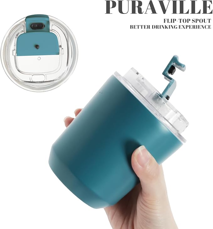 Puraville Insulated Tumblers with Lid, 10 oz Travel Coffee Mug Stainless Steel Vacuum Cup, Leak Proof Reusable Double Walled Coffee Tumbler for Iced and Hot Drinks, Peacock Blue - Image 5