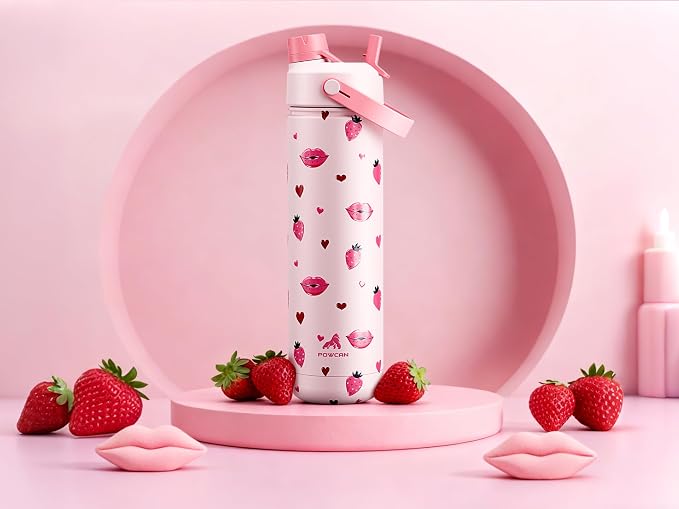 POWCAN 26 oz Insulated Water Bottle with 2-in-1 Straw and Spout Lid, Keep Cold 24H, Leak-Proof, Fits in Car Cup Holder, Stainless Steel Water Bottle for Sports, Travel, Gift and School (Kiss Me Berry) - Image 2