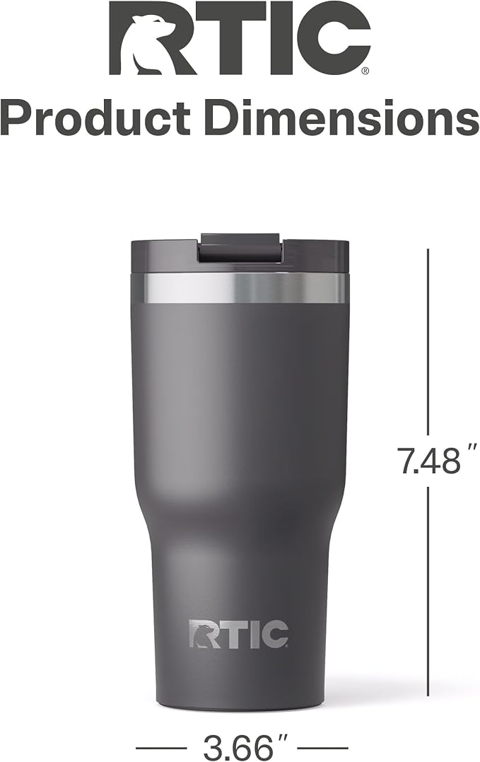 RTIC 20oz Essential Tumbler with Lid, Ceramic Lined, Insulated, Stainless Steel, Metal, Double Wall Vacuum-Insulation, Travel Cup for Iced Coffee, Tea, Hot and Cold Drink, Graphite - Image 5