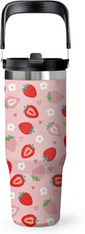 Red Strawberry Tumbler 30oz with Handle - Cute Strawberry Design Water Bottle, Insulated Stainless Steel Cup for Women & Girls, Leakproof Travel Mug, Sweet Birthday Gift for Her by welcometoHYMONA
