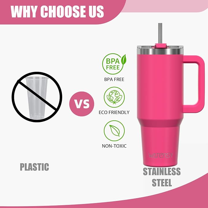 40 oz Tumbler with Handle,Tumbler with Lid and Straw,Double Wall Insulated Cup Stainless Steel Travel Mug(Cold for 34 Hours),Water Bottle for Iced Tea,Coffee,Cold Beverages(Gloss Pink) - Image 9