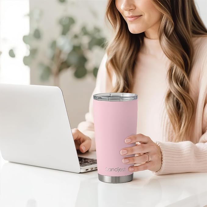 SANDJEST Pink Tumbler 20oz Stainless Steel Double Wall Vacuum Insulated, Travel Coffee Cup, Gifts for Men Women Birthday Christmas - Image 7